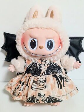 Custom Spooky Halloween Bat Dress and Faux Leather Bat Wings Made to fit Labubu